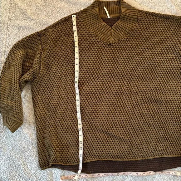 Free People Olive/Brown V-Neck Sweater - Picture 4 of 7